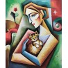 QUADRO LA DONNA E IL GATTO 45 x 55 CM  di RAFFAELE DE LEO